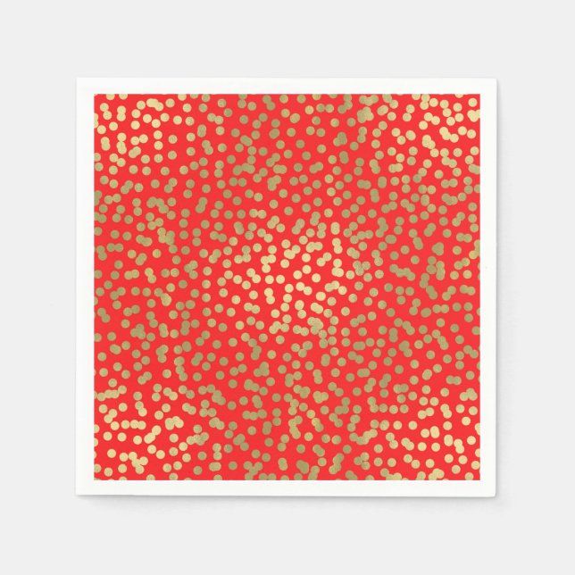 Serviette En Papier Brillant Pots Rouge & Or Confetti Élégant Glam (Devant)