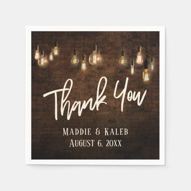 Serviette En Papier Briques industrielles Merci avec éclairage Edison (Devant)