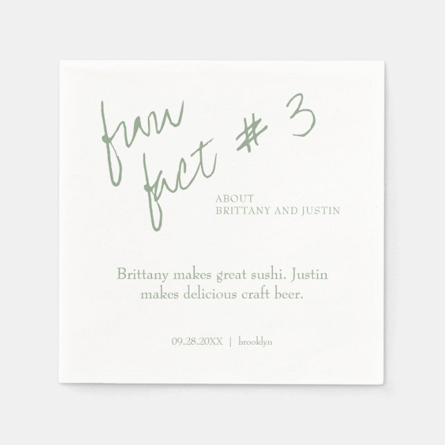 Serviette En Papier Brittany Simple Sage Green Fun Fact #3 Mariage (Devant)