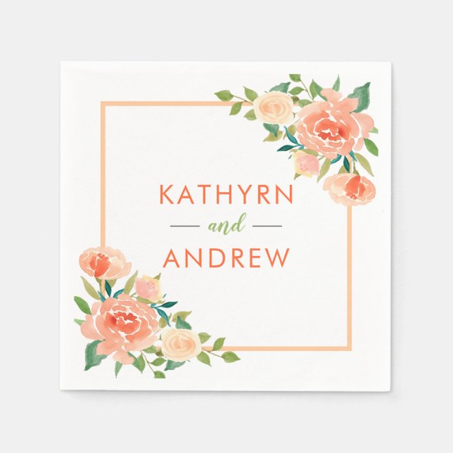 Serviette En Papier Brocher la frontière florale | MARIAGE (Devant)