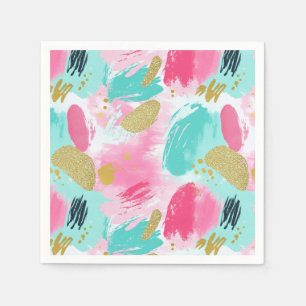 Serviette En Papier Brochures Abstraites colorées - Menthe et rose (1)