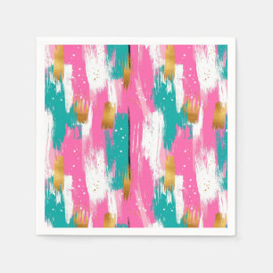 Serviette En Papier Brochures Abstraites colorées - Menthe et rose (3)