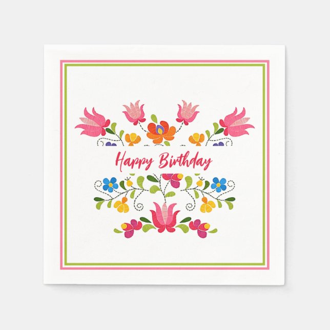 Serviette En Papier Broderie florale serviettes personnalisées (Devant)