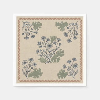 Serviette En Papier Broderie Lin Floral Populaire Marine Rouille