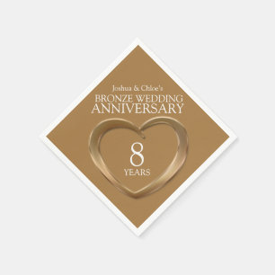 Serviette En Papier Bronze 8e anniversaire Mariage noms de coeur servi