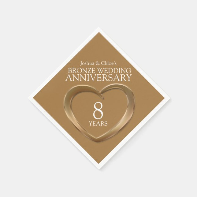 Serviette En Papier Bronze 8e anniversaire Mariage noms de coeur servi (Coin)
