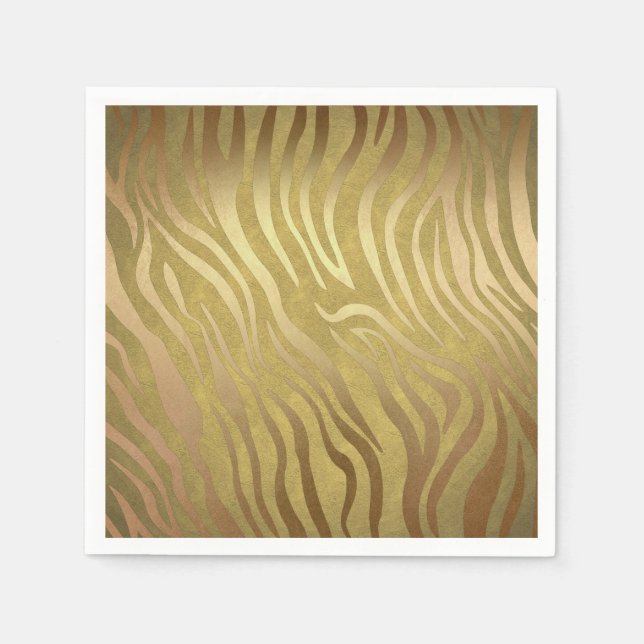 Serviette En Papier Bronze d'or Zebra Print Jungle Safari Glam (Devant)