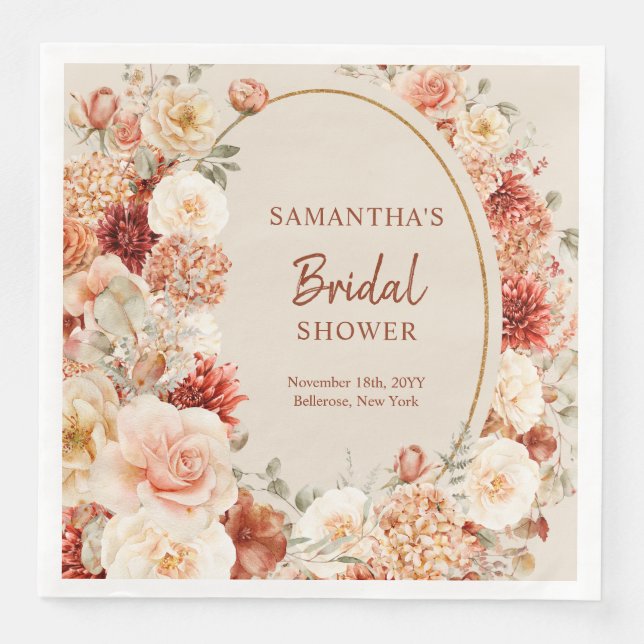 Serviette En Papier Brosse en cuivre tendance et fleurs bordeaux sauge (Devant)