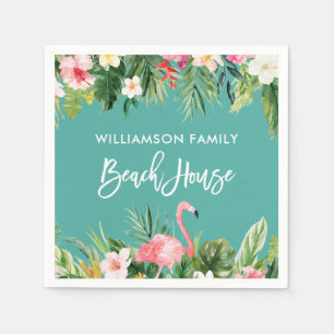 Serviette En Papier Brosse Script Tropical Floral Beach House