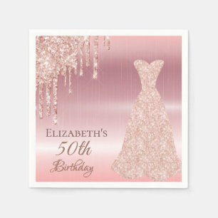 Serviette En Papier Brouillard rose d'anniversaire gouttes robe or