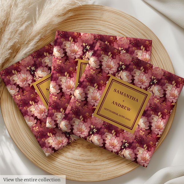 Serviette En Papier Brousset Bourgogne et Mariage Boho Or en tissu (Burgundy Blush and Gold Boho Wedding Cloth Napkins)