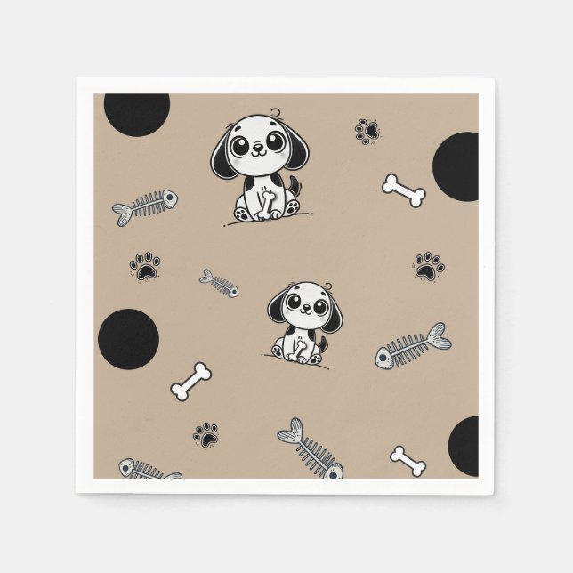 Serviette En Papier Brown & Black Fish Bones Chien Chien Chien Chien C (Devant)