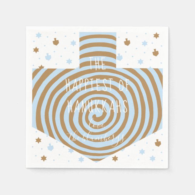 Serviette En Papier Brown bleu Hanoukka Swirl Dreidel (Devant)