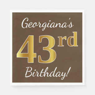 Serviette En Papier Brown, Faux Gold 43ème anniversaire + Nom personna