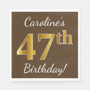 Serviette En Papier Brown, Faux Gold 47e anniversaire + Nom personnali