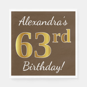 Serviette En Papier Brown, Faux Gold 63ème anniversaire + Nom personna