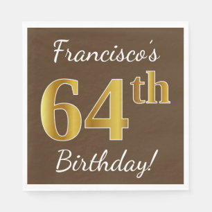 Serviette En Papier Brown, Faux Gold 64e anniversaire + Nom personnali