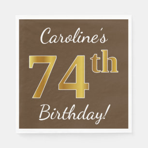 Serviette En Papier Brown, Faux Gold 74e anniversaire + Nom personnali