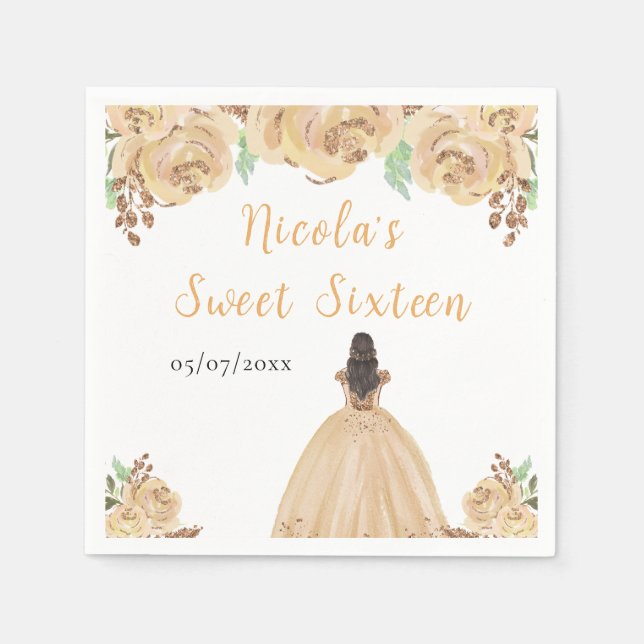 Serviette En Papier Brown Hair Princess Peach Floral Sweet Sixteen  (Devant)