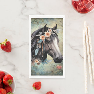 Serviette En Papier Brown horse in flowers.