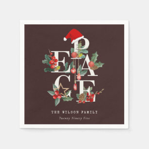 Serviette En Papier Brown Rouge Vert Blanc Vieux Noël