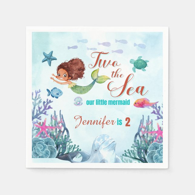Serviette En Papier Brown Sirène Deux Filles de la Mer 2e anniversaire (Devant)