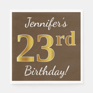 Serviette En Papier Brun, anniversaire d'or de Faux 23ème + Nom fait