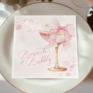 Serviette En Papier Brunch et Bubbly à Ruban Rose