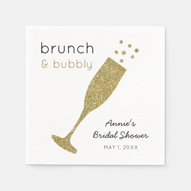 Serviette En Papier Brunch et Bubbly Faux Parties scintillant d'or Boi (Devant)