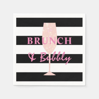 Serviette En Papier Brunch et Bubbly Rayure noir et blanc | Rose