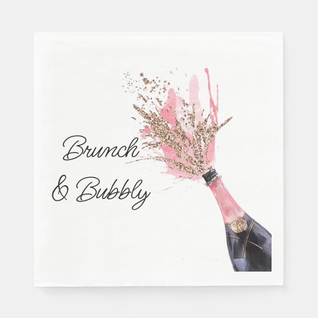 Serviette En Papier Brunch et Fête des mariées champagne rose Bubbly (Devant)