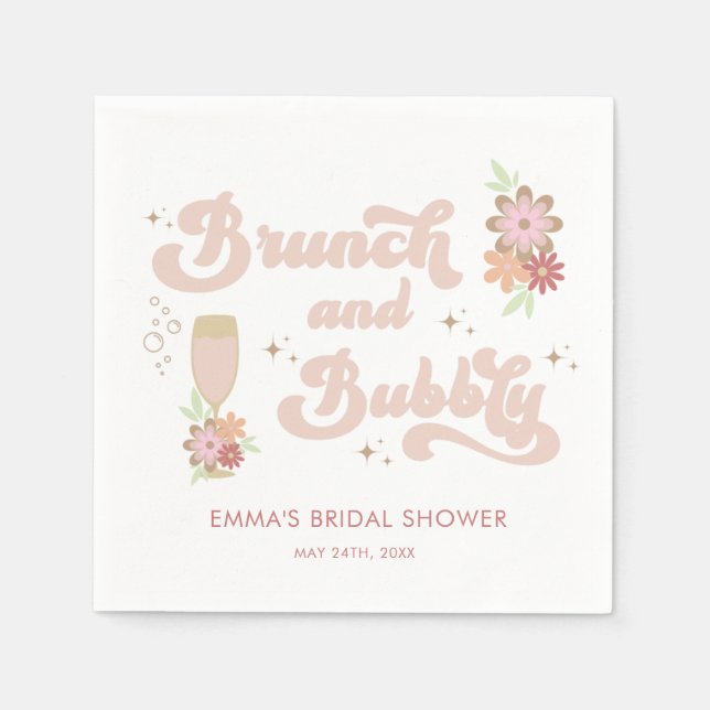 Serviette En Papier Brunch floral rétro et Fête des mariées bulle (Devant)