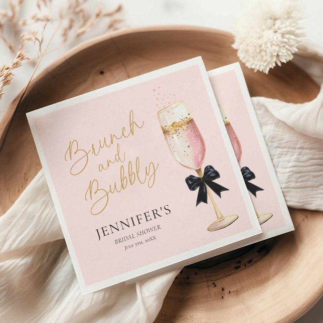 Serviette En Papier Brunch rose et Fête des mariées mousseuse (Pink Champagne and Black Bow Bridal Shower Napkins)