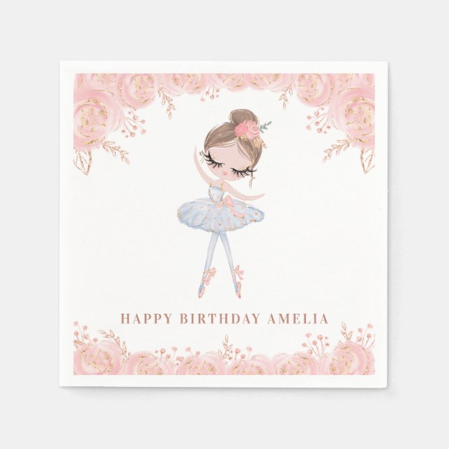 Serviette En Papier Brunette Ballerina en robe blanche Fleur Anniversa (Devant)