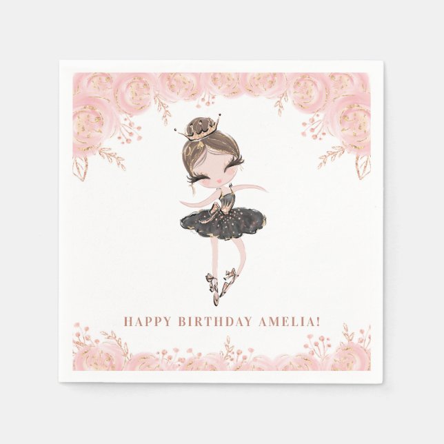 Serviette En Papier Brunette Ballerina en Robe Noire Floral Anniversai (Devant)