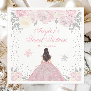 Serviette En Papier Brunette Cheveux Hiver Rose Princesse Sweet Seize 