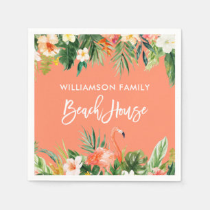 Serviette En Papier Brush Script Tropical Coral Floral Beach House
