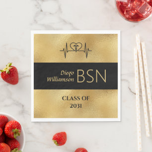 Serviette En Papier BSN NURSE Graduation RN LPN Nom Black Faux Gold