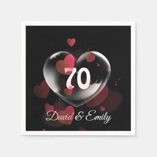 Serviette En Papier Bubble Coeur du 70e Anniversaire aux Coeurs rouges
