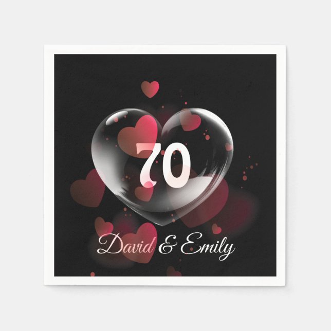 Serviette En Papier Bubble Coeur du 70e Anniversaire aux Coeurs rouges (Devant)
