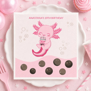 Serviette En Papier Bubble rose Axolotl Lait Boba Thé Anniversaire
