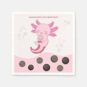 Serviette En Papier Bubble rose Axolotl Lait Boba Thé Anniversaire
