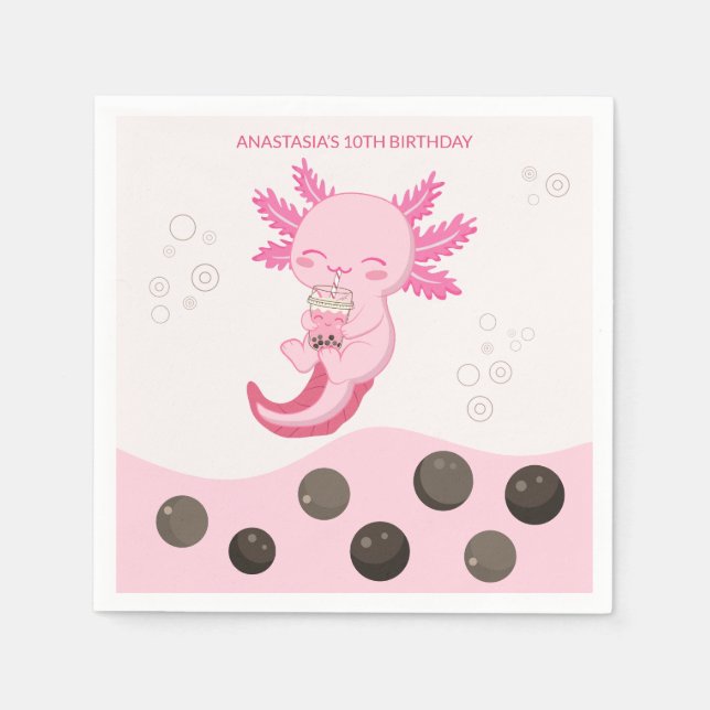 Serviette En Papier Bubble rose Axolotl Lait Boba Thé Anniversaire (Devant)