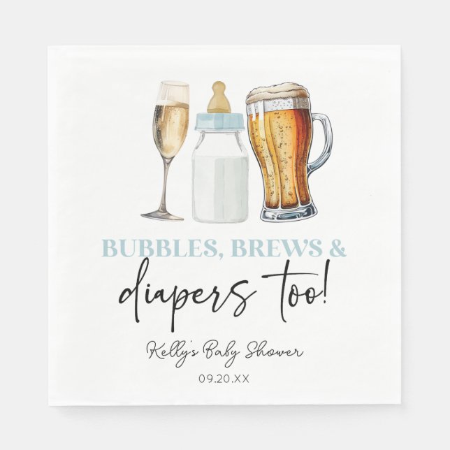 Serviette En Papier Bubbles Brews and Diapers Too! Baby Shower (Devant)