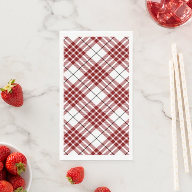 Serviette En Papier Buchanan tartan rouge blanc plaid (En situation)