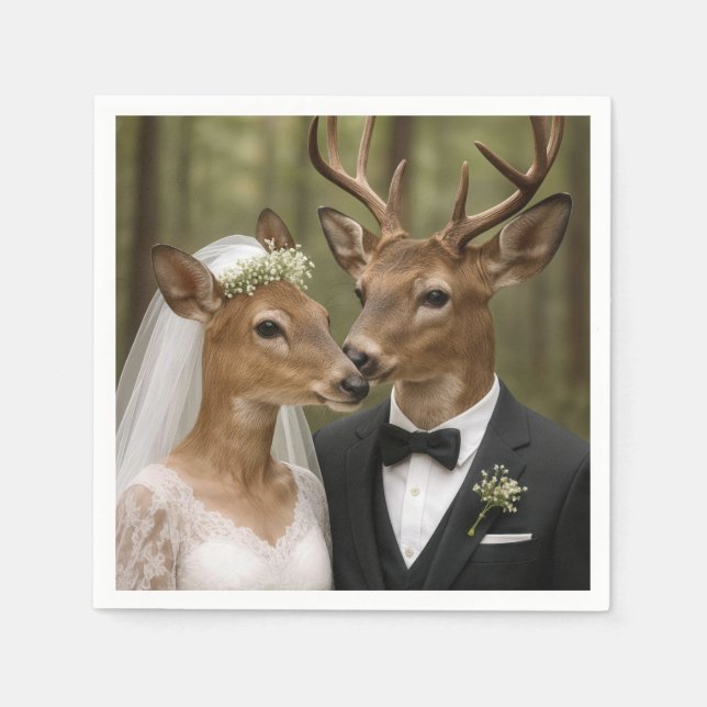 Serviette En Papier Buck and Doe Deer Wedding In Forest (Devant)