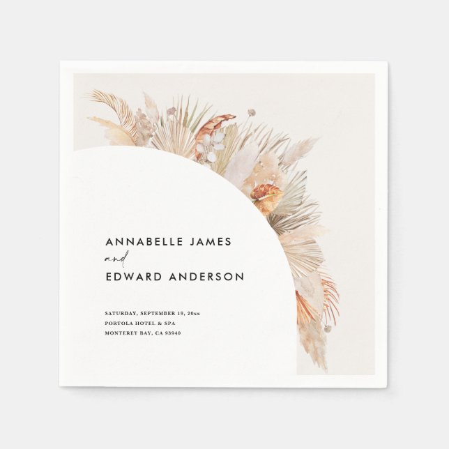 Serviette En Papier budget bohème terre cuite pampas herbe mariage (Devant)