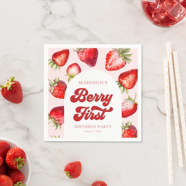 Serviette En Papier Budget moderne Boho fraise Berry 1er anniversaire (En situation)