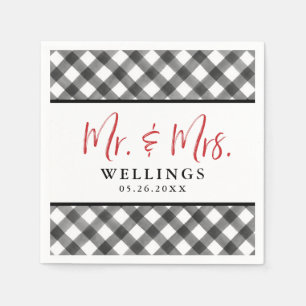 Serviette En Papier Buffalo Check noir blanc Mariage Cocktail personna