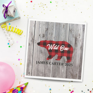 Serviette En Papier Buffalo Plaid Bear Wild One Boy 1ère fête d'annive